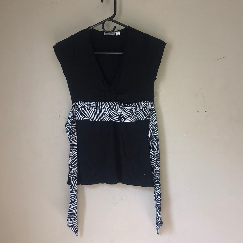 POP! Zebra Stripe Tie Black Sexy Woman’s Top